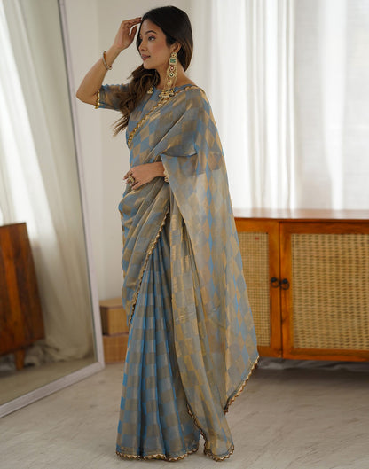 Teal Blue Shimmer Woven Saree