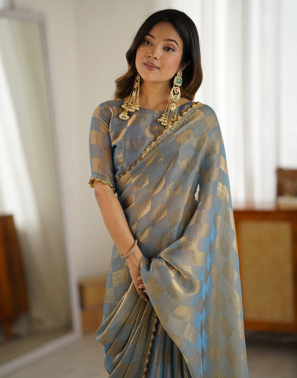 Teal Blue Shimmer Woven Saree