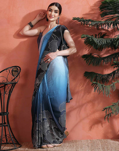 Blue Satin Printed Saree