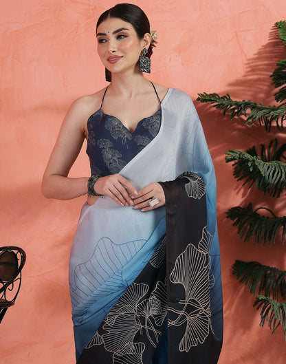 Blue Satin Printed Saree