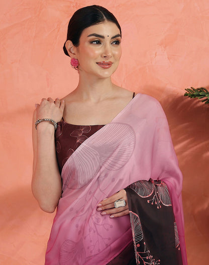 Rose Pink Satin Printed Saree