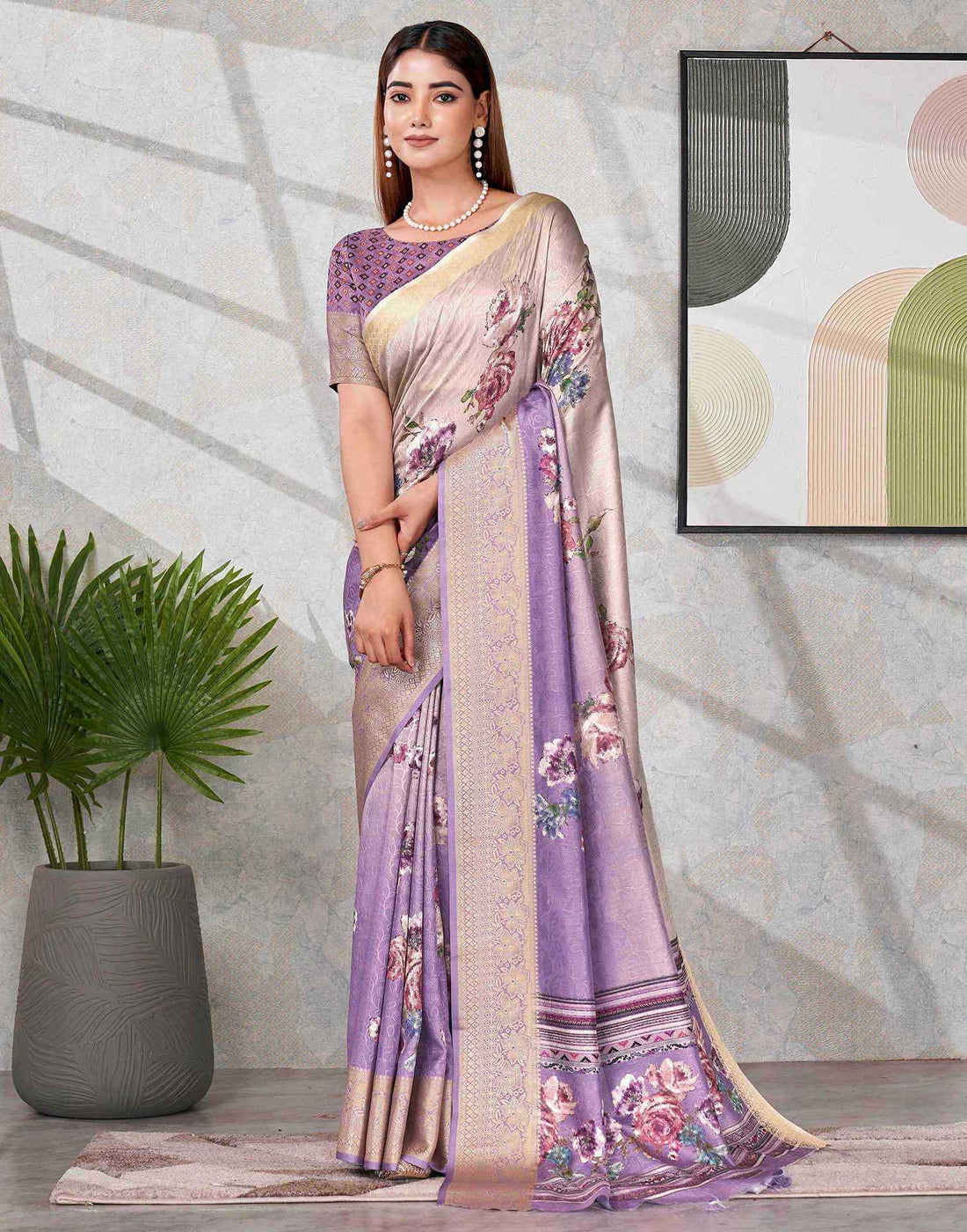 Purple Silk Printed Saree
