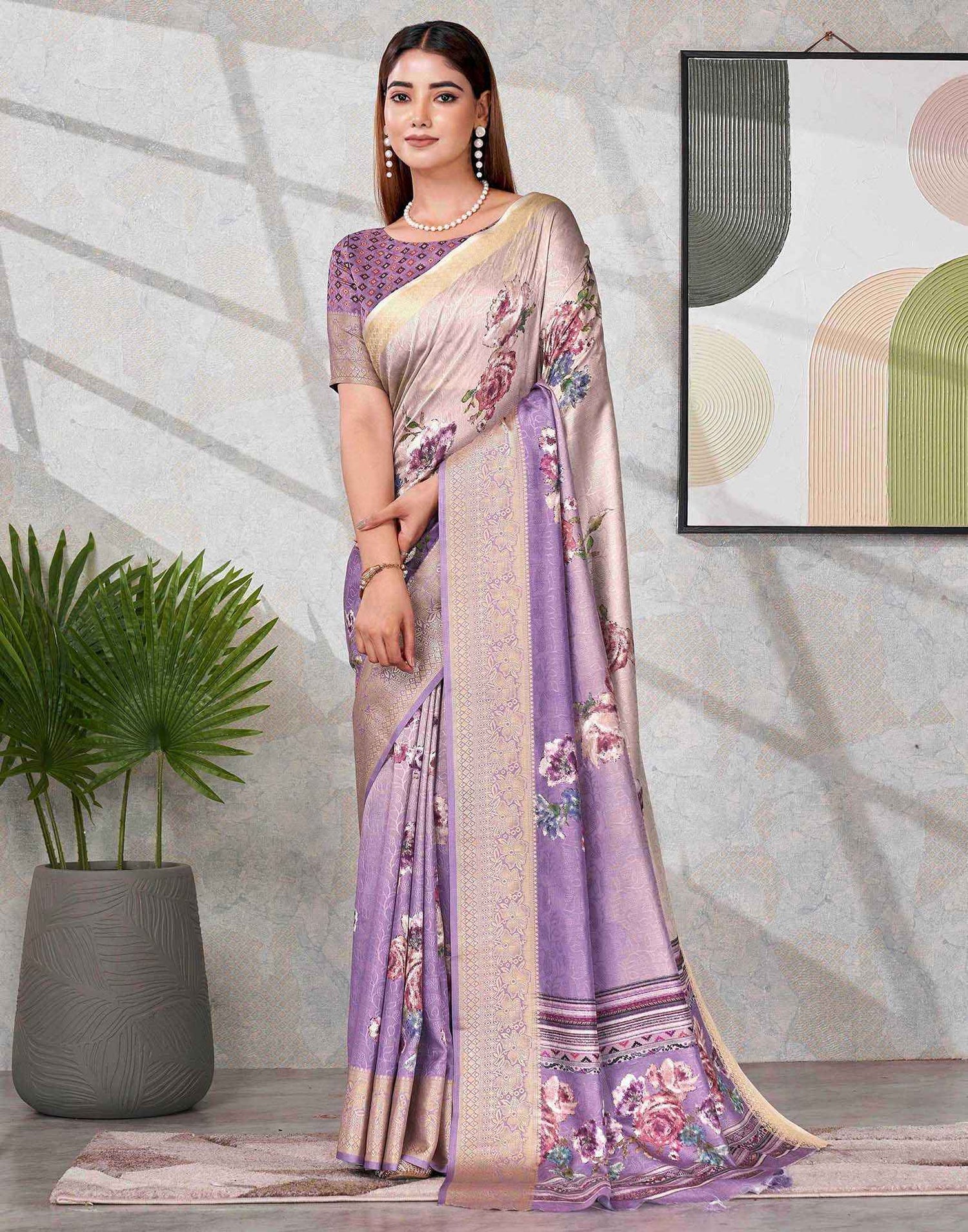 Purple Silk Printed Saree