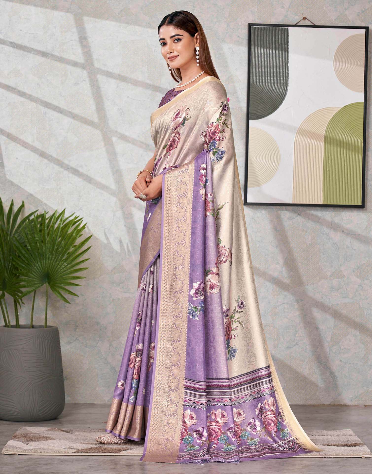 Purple Silk Printed Saree
