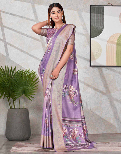 Purple Silk Printed Saree