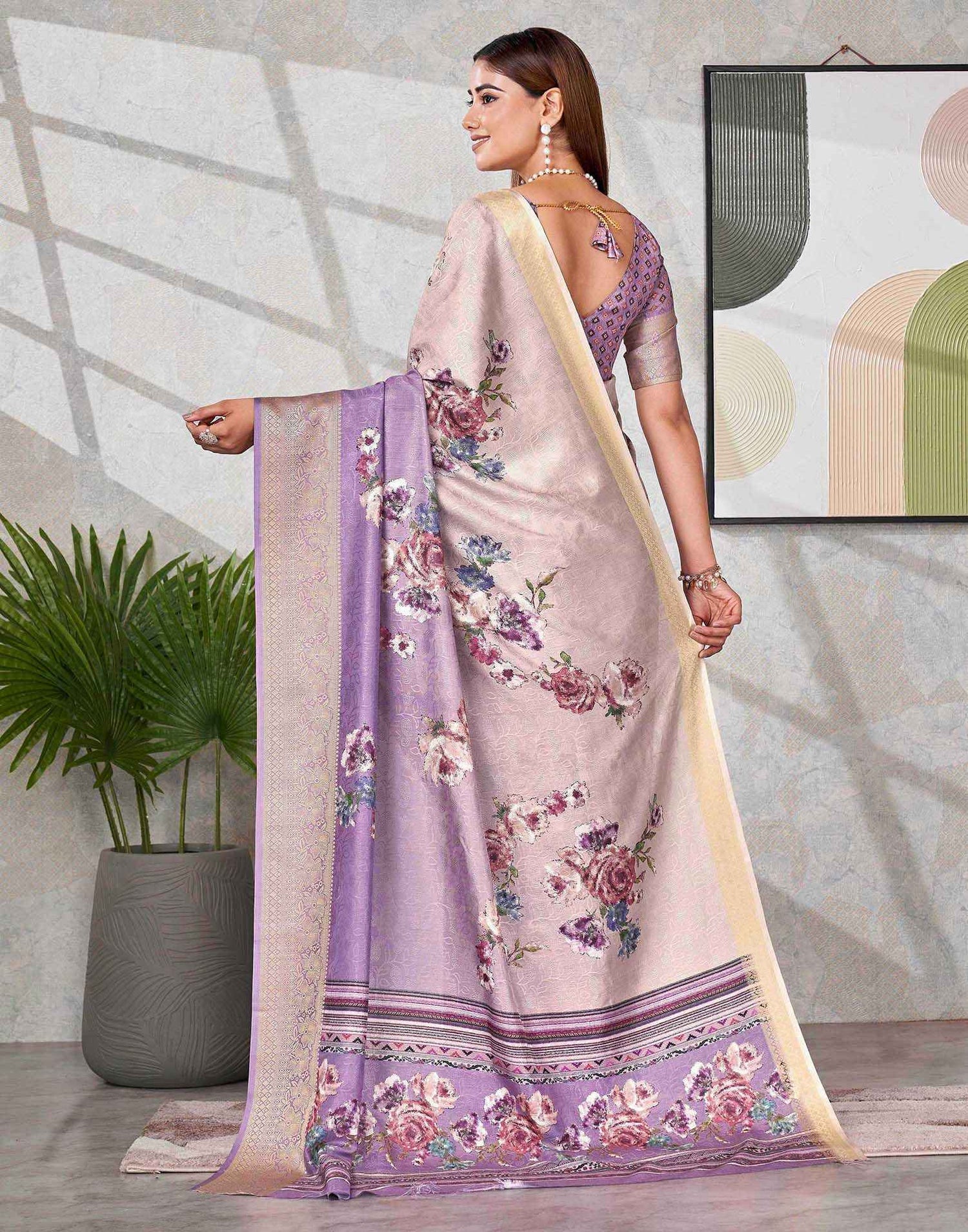 Purple Silk Printed Saree