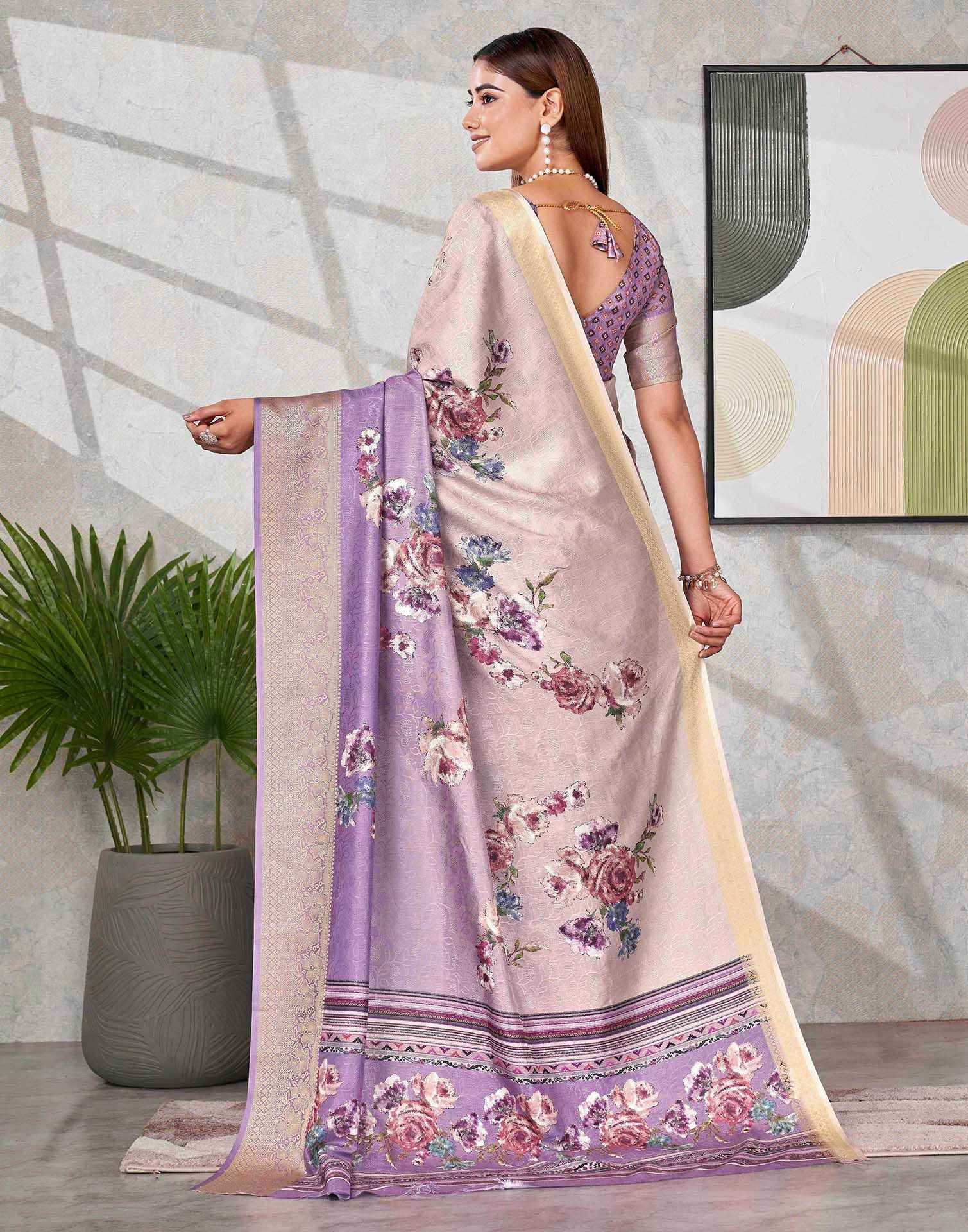 Purple Silk Printed Saree