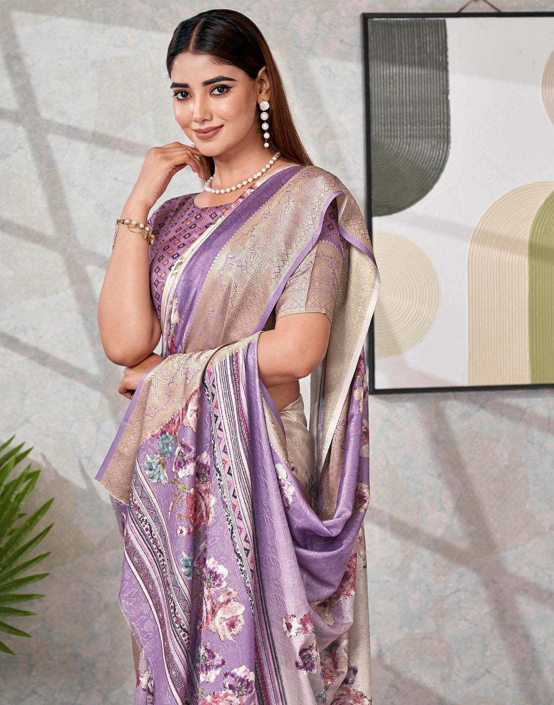 Purple Silk Printed Saree