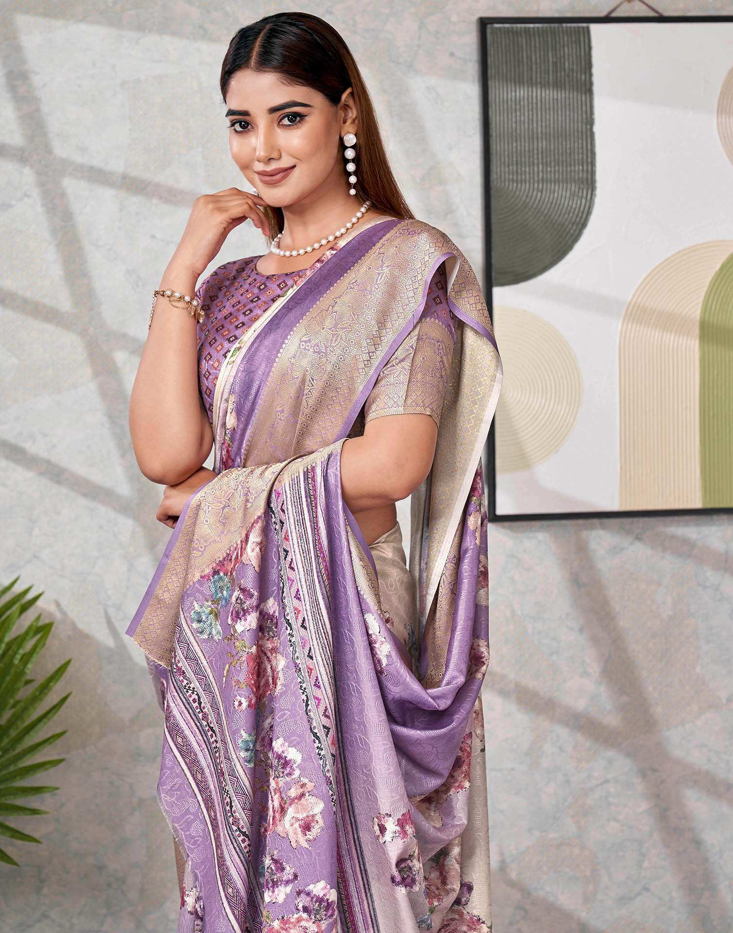 Purple Silk Printed Saree