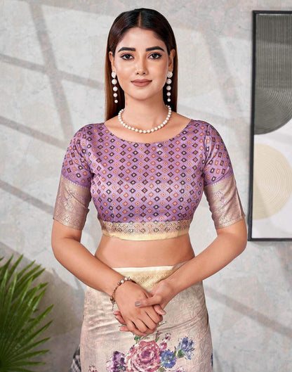 Purple Silk Printed Saree