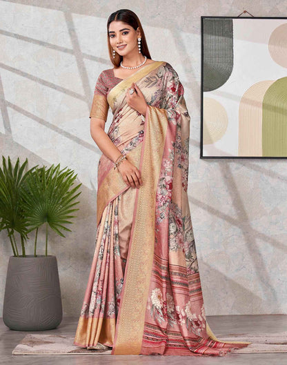 Peach Silk Printed Saree