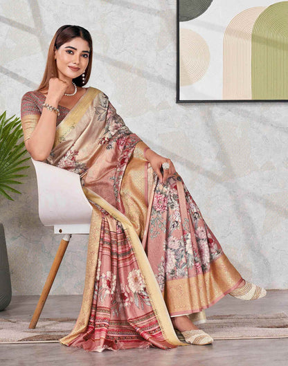 Peach Silk Printed Saree