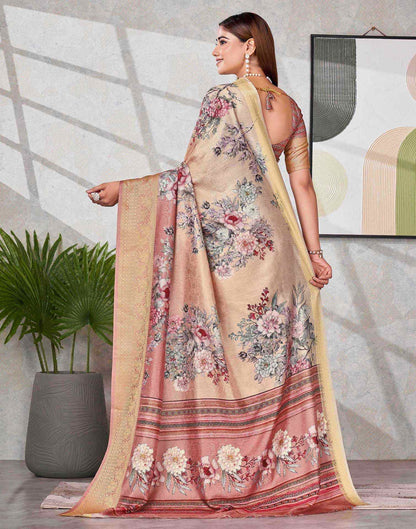 Peach Silk Printed Saree