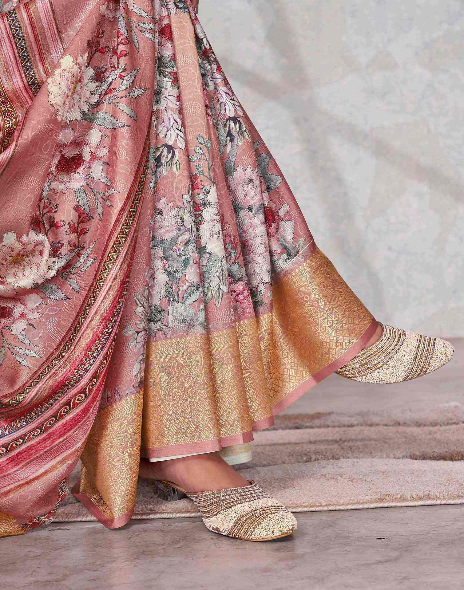 Peach Silk Printed Saree