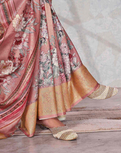 Peach Silk Printed Saree