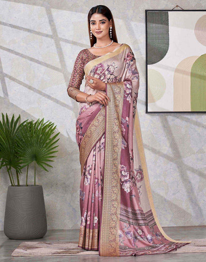 Dark Mauve Silk Printed Saree