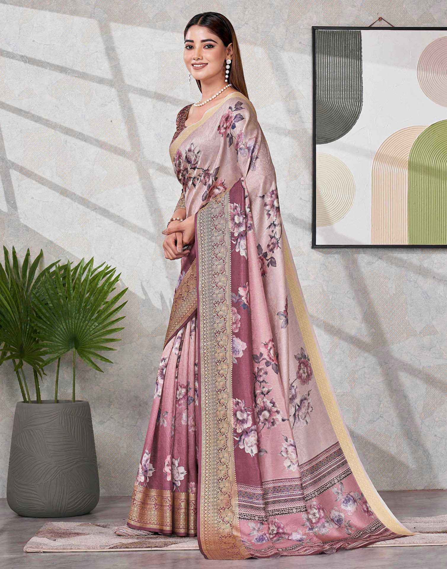 Dark Mauve Silk Printed Saree