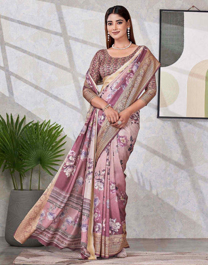Dark Mauve Silk Printed Saree