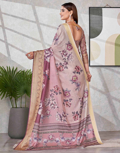 Dark Mauve Silk Printed Saree