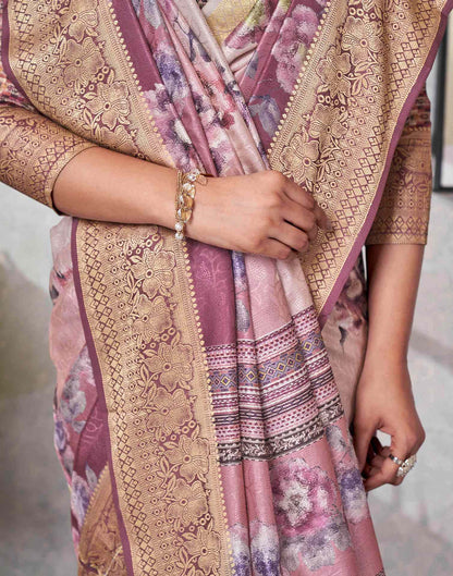 Dark Mauve Silk Printed Saree