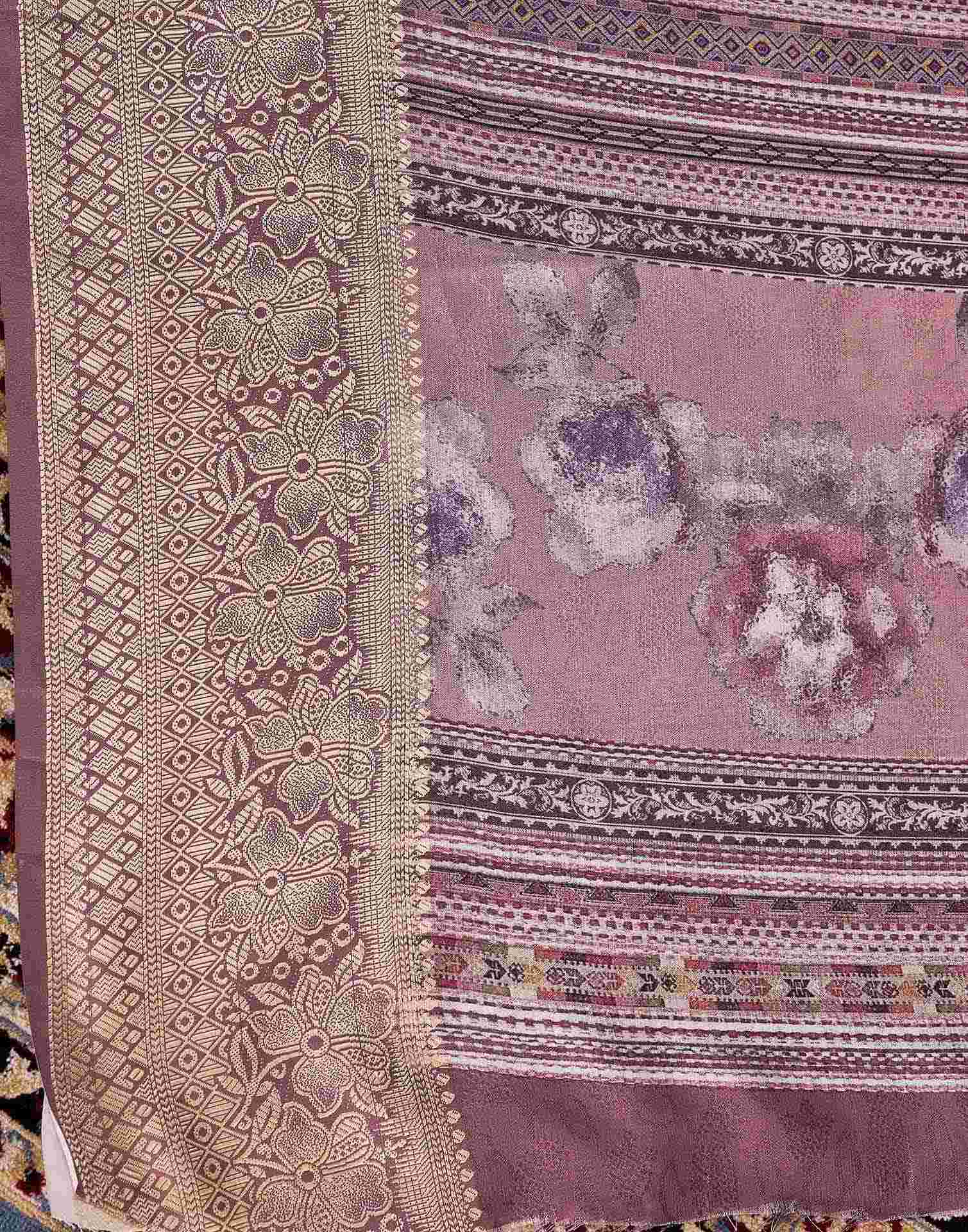 Dark Mauve Silk Printed Saree