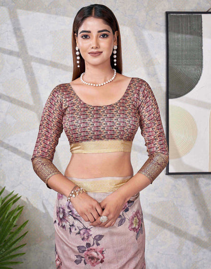Dark Mauve Silk Printed Saree