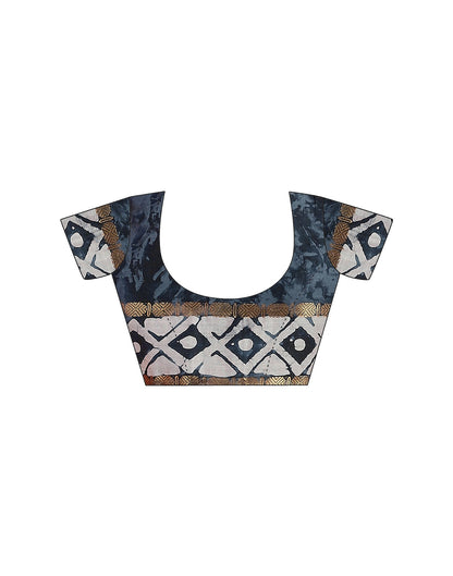 Navy Blue Cotton Printed Saree