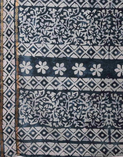 Navy Blue Cotton Printed Saree