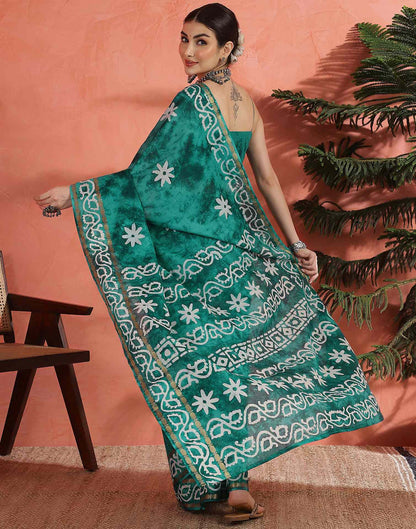 Teal Green Cotton Printed Saree