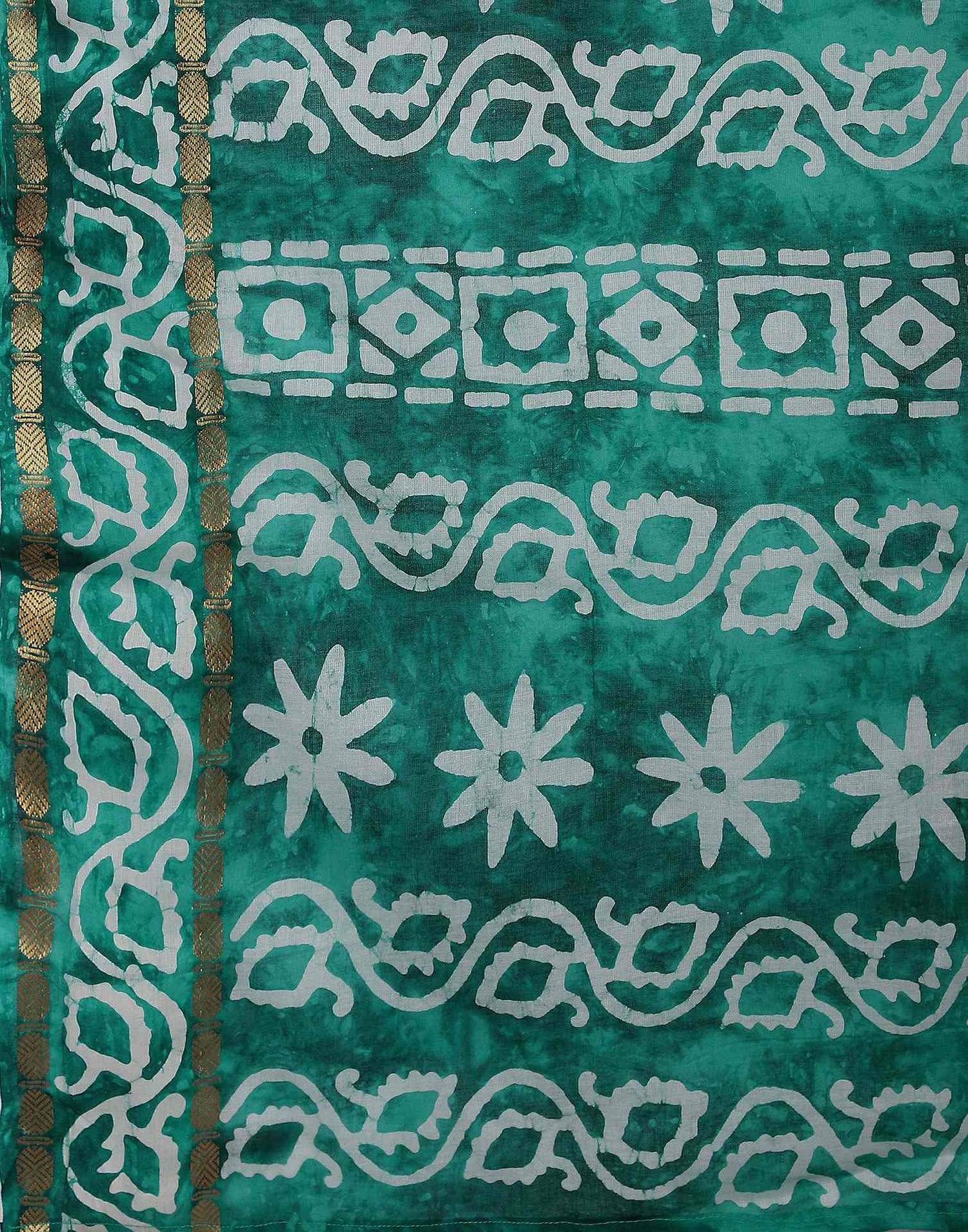 Teal Green Cotton Printed Saree
