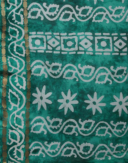 Teal Green Cotton Printed Saree