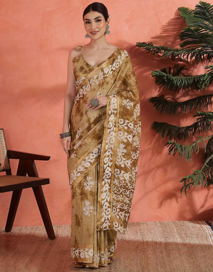 Brown Cotton Printed Saree