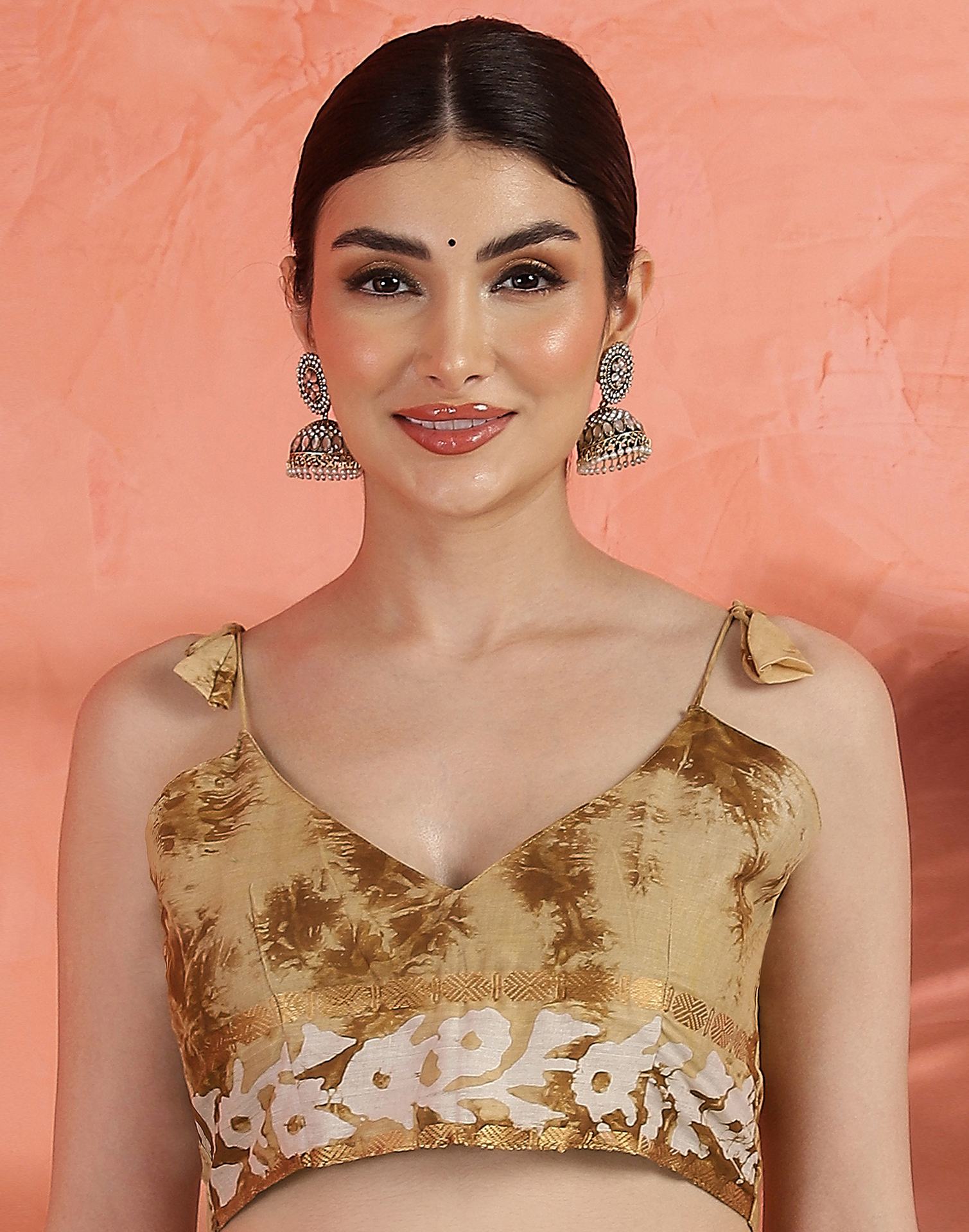 Brown Cotton Printed Saree