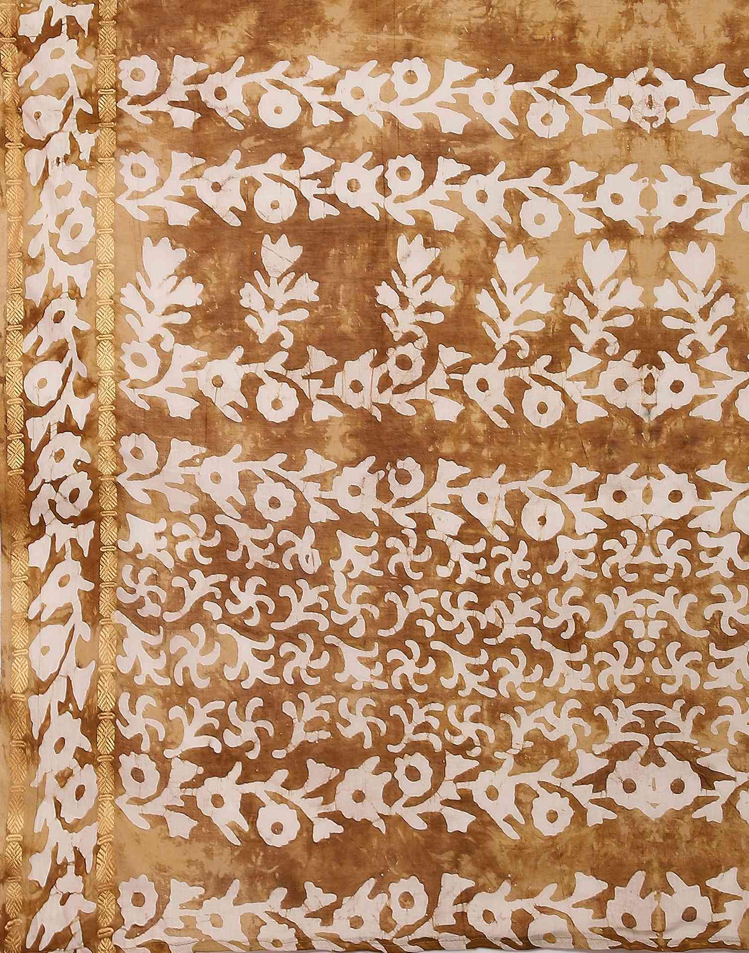 Brown Cotton Printed Saree