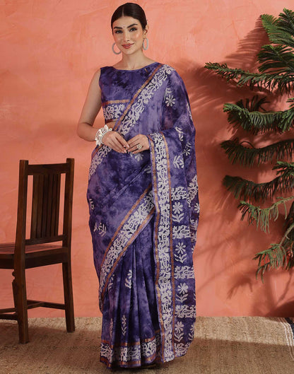 Purple Cotton Printed Saree