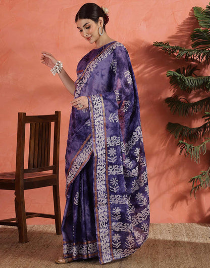 Purple Cotton Printed Saree