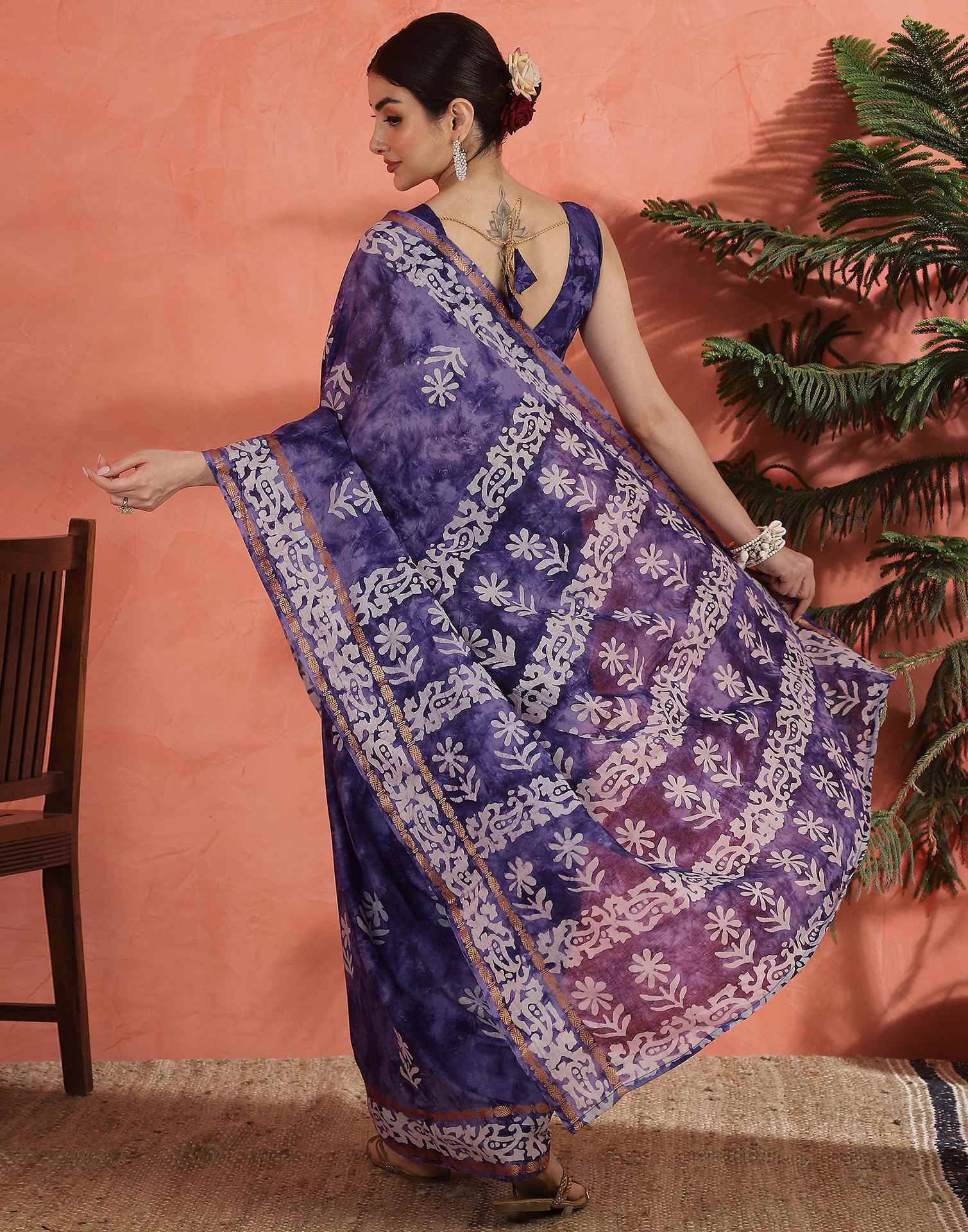 Purple Cotton Printed Saree