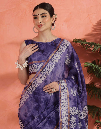 Purple Cotton Printed Saree