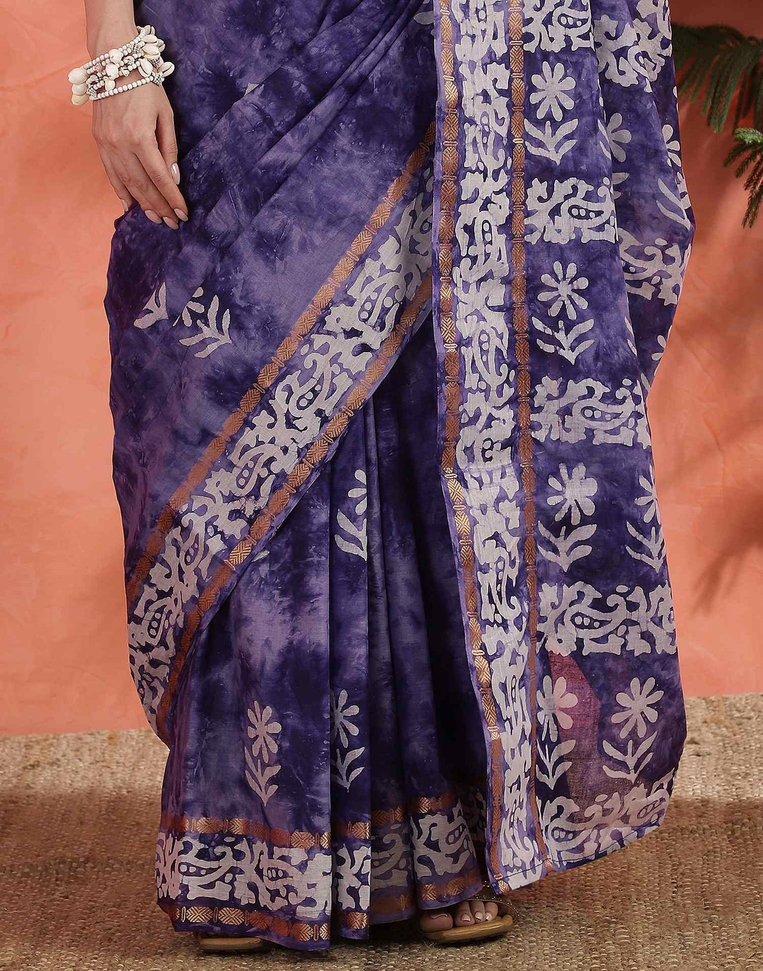 Purple Cotton Printed Saree