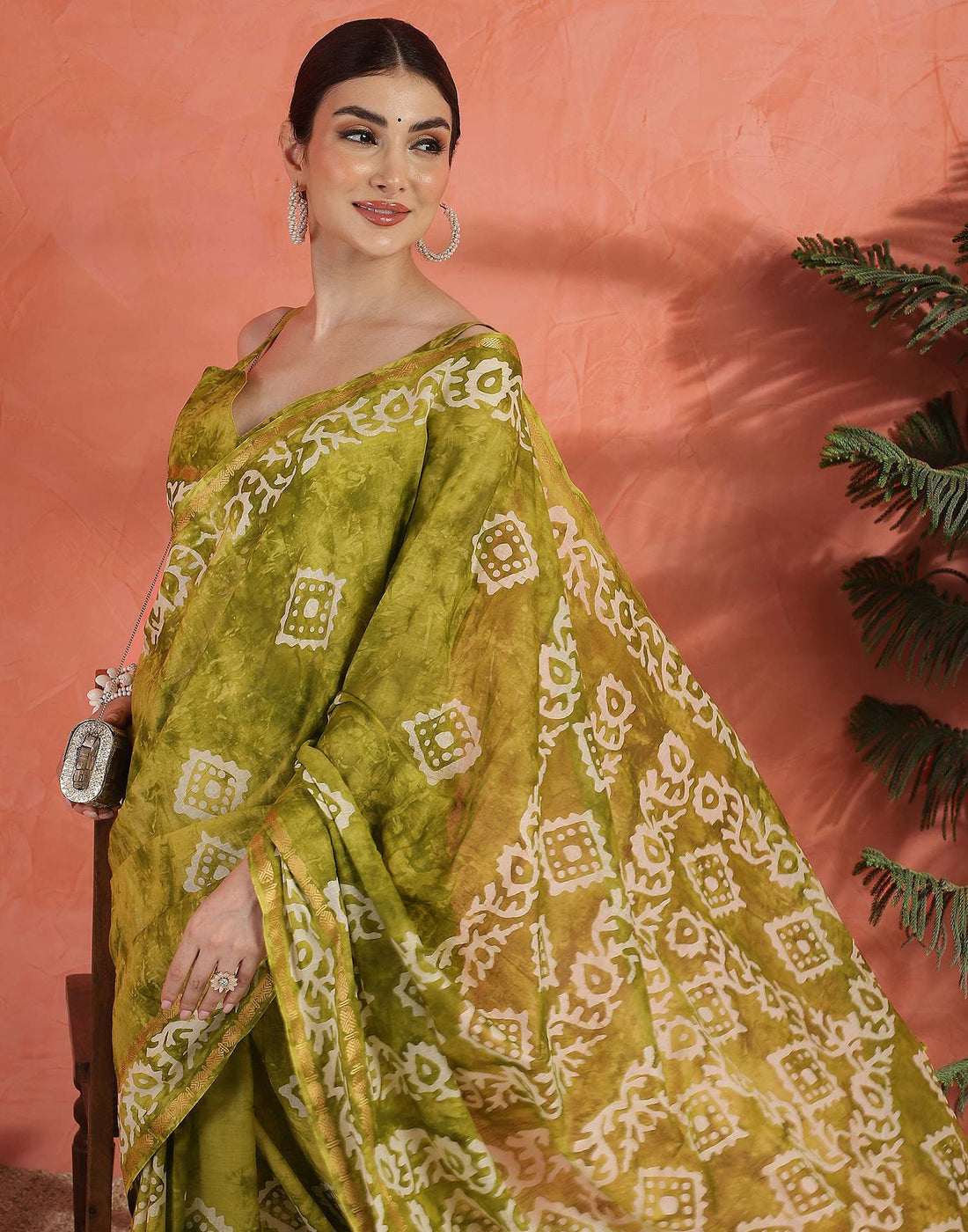 Mustard Green Cotton Printed Saree