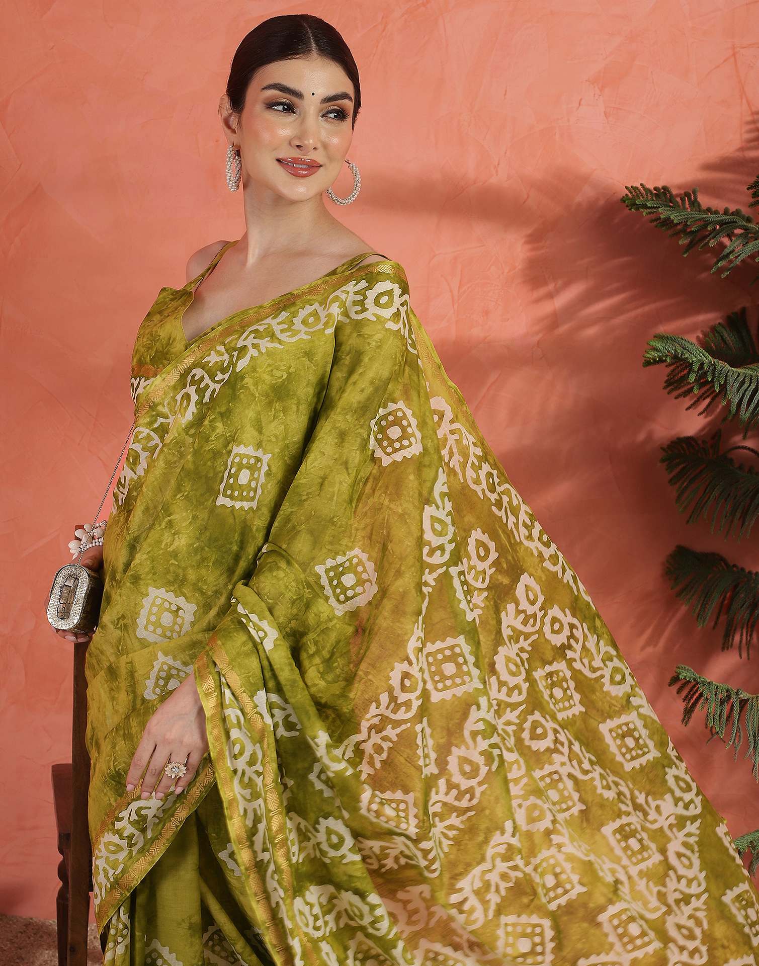 Mustard Green Cotton Printed Saree