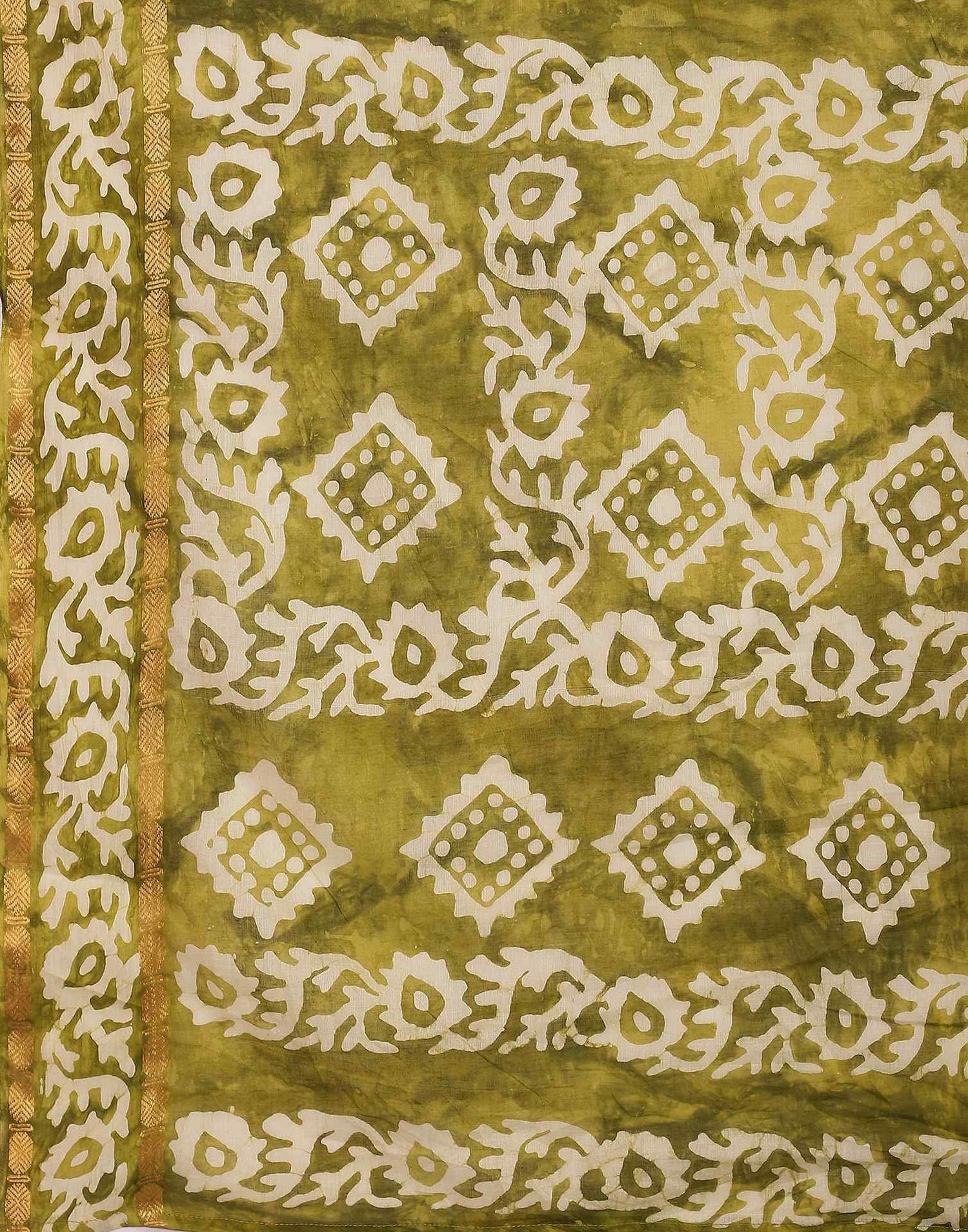 Mustard Green Cotton Printed Saree