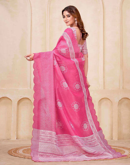Bright Pink Chanderi Printed Saree