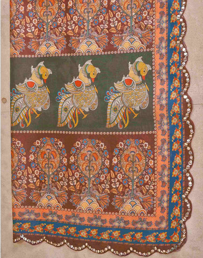 Mustard Yellow Chanderi Printed Saree