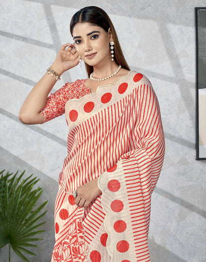 Off White Chanderi Printed Saree