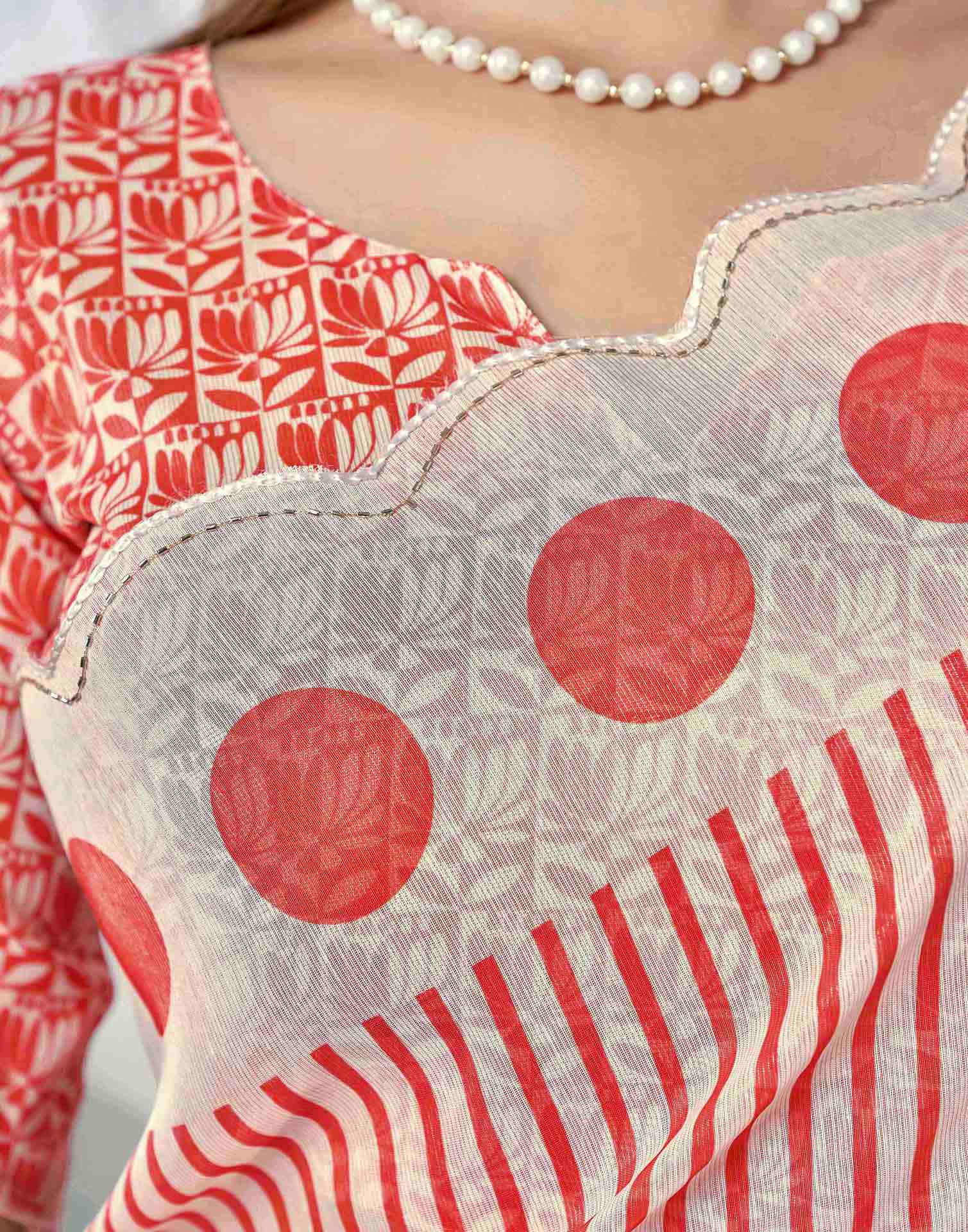 Off White Chanderi Printed Saree