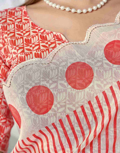 Off White Chanderi Printed Saree