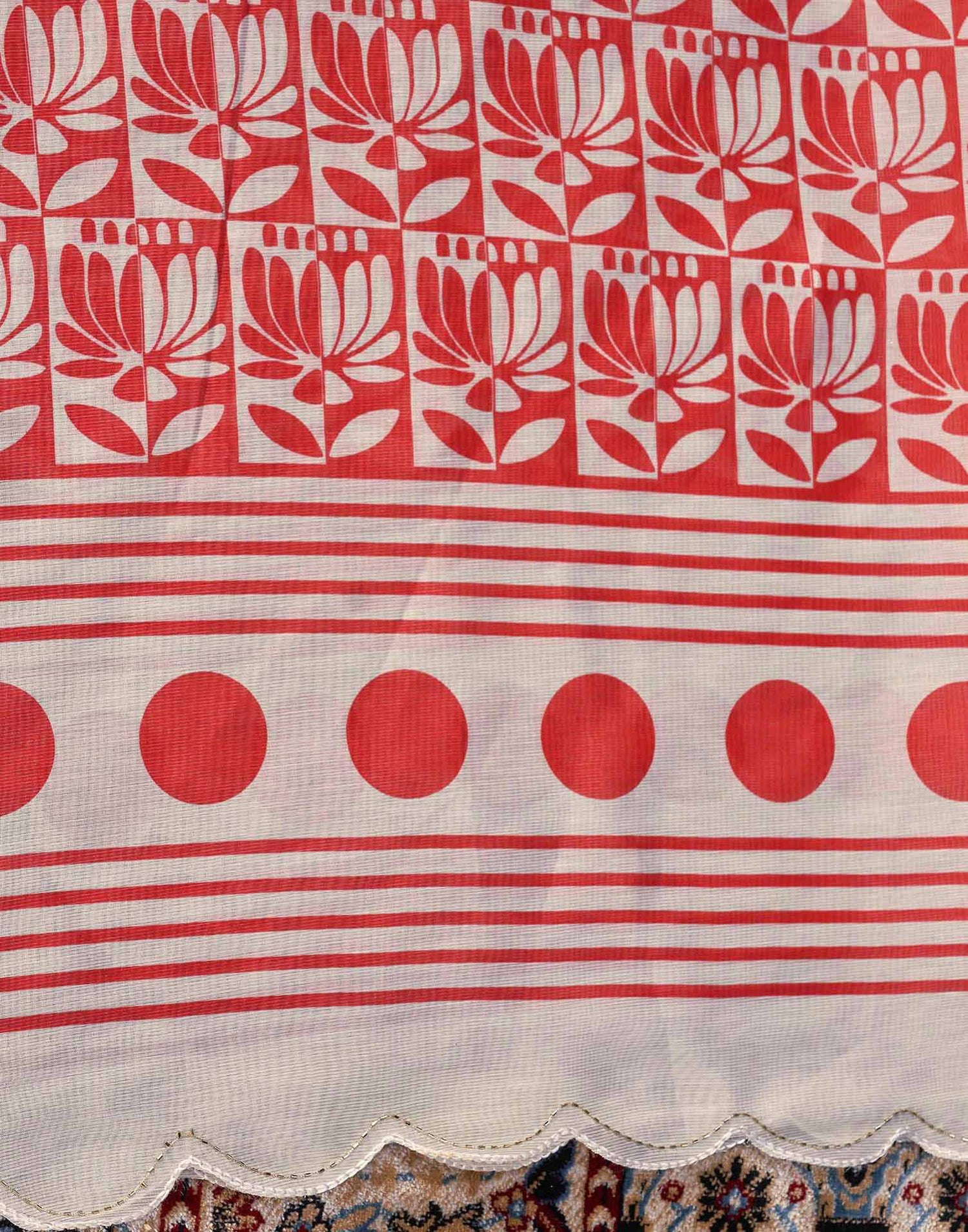 Off White Chanderi Printed Saree