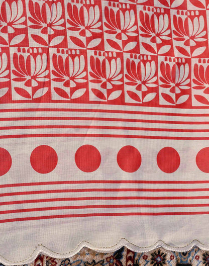 Off White Chanderi Printed Saree