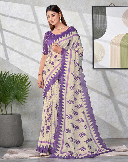 Off White Chanderi Printed Saree